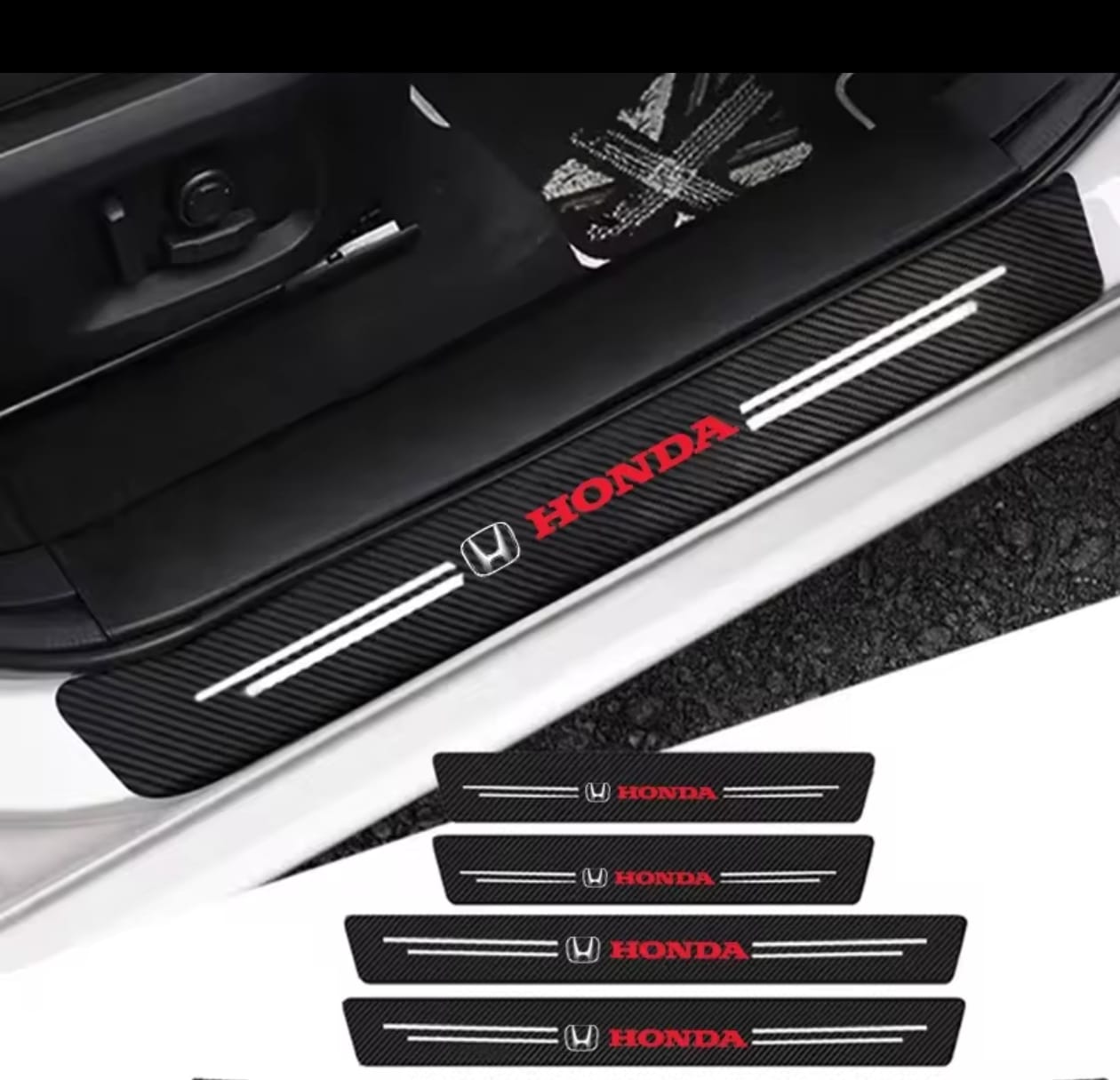Honda Carbon Fiber Leather Door Sill Protector Stickers – 4-Piece Set | 4 Doors