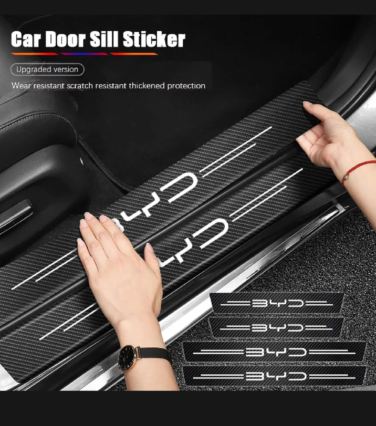Byd Carbon Fiber Leather Door Sill Protector Stickers – 4-Piece Set | 4 Doors