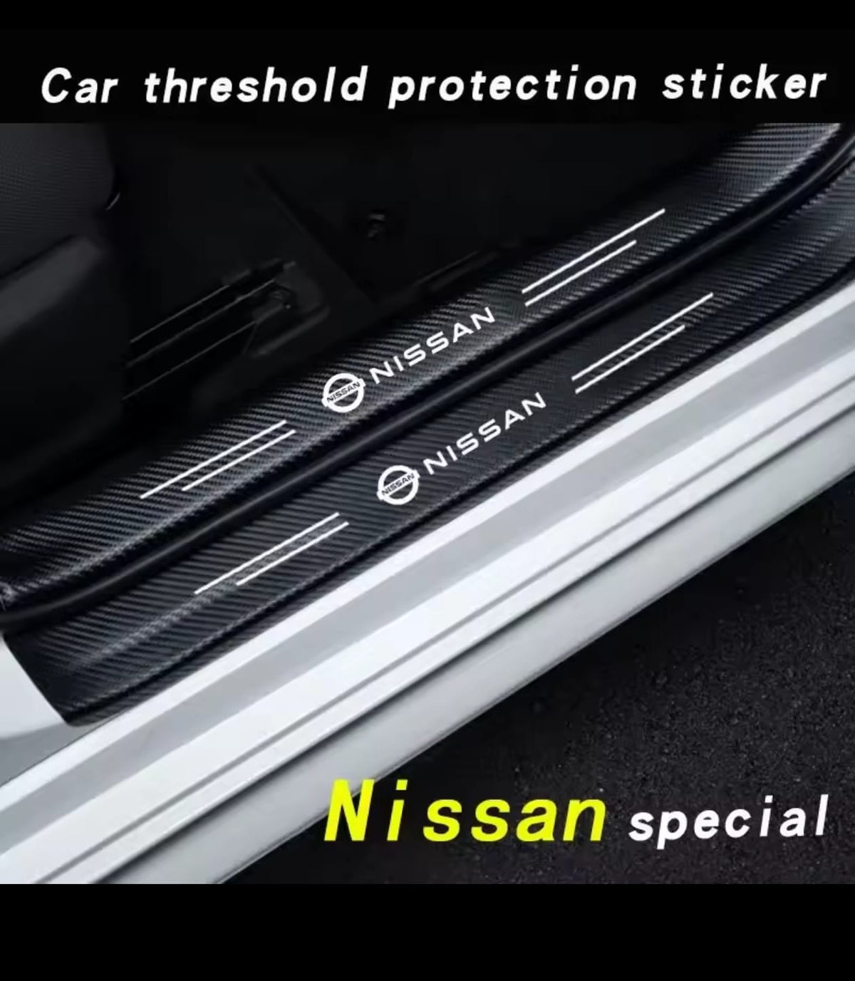 Nissan Carbon Fiber Leather Door Sill Protector Stickers – 4-Piece Set | 4 Doors