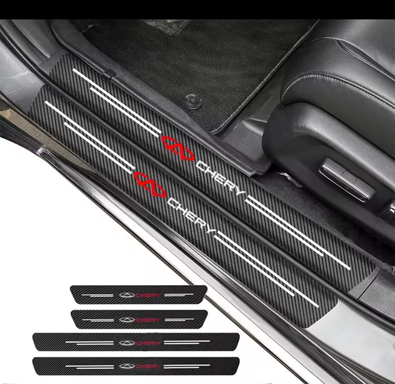 Chery Carbon Fiber Leather Door Sill Protector Stickers – 4-Piece Set | 4 Doors