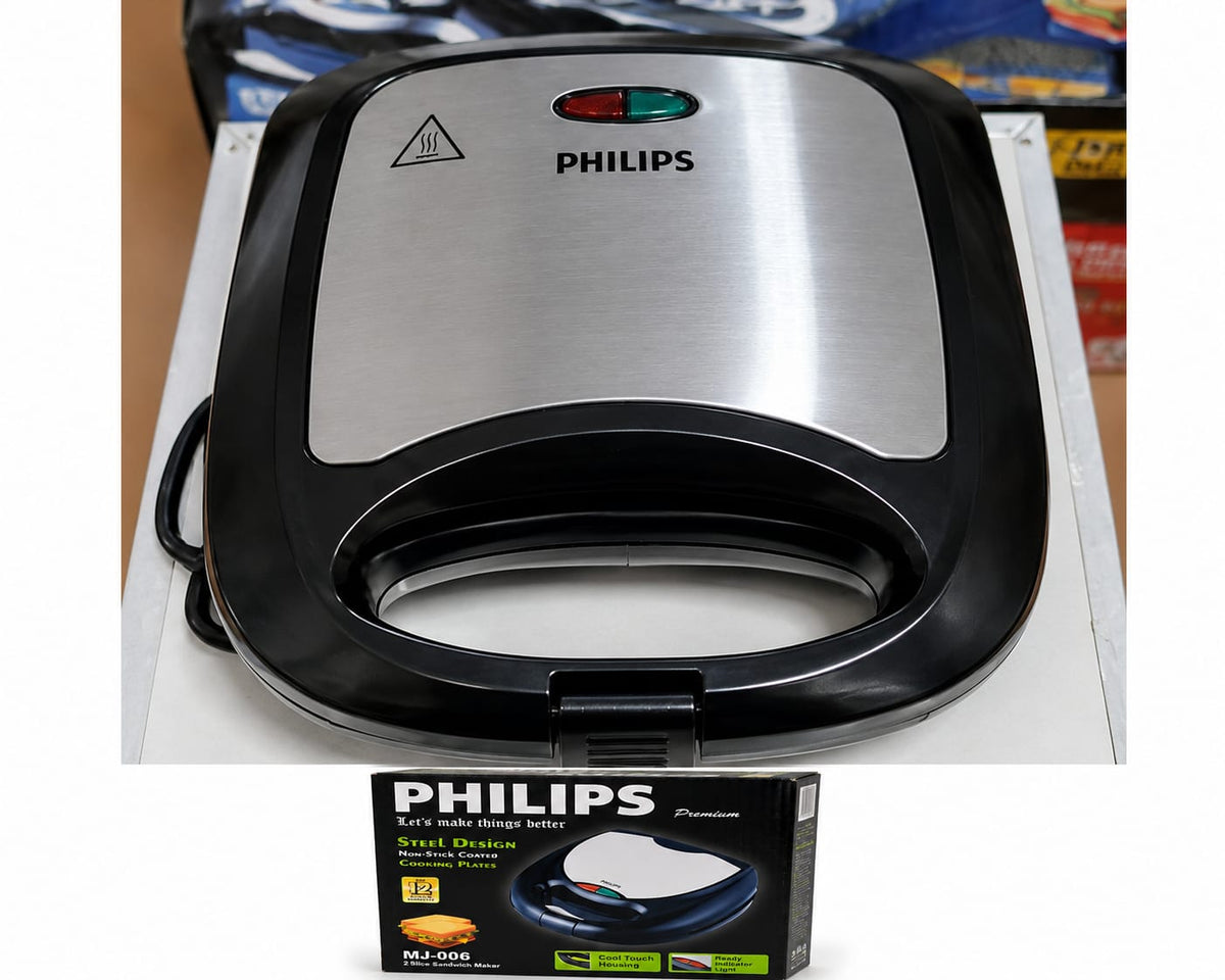 Philips MJ-006 2-Slice Sandwich Maker – Steel Design, Non-Stick Cooking Plates
