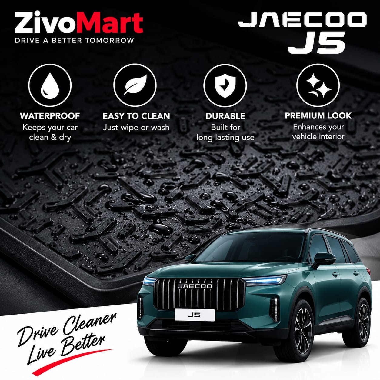 Jaecoo J5 Premium Latex Rubber PVC Car Floor Mats – Custom Fit Heavy Duty Waterproof | 3 Pcs Set
