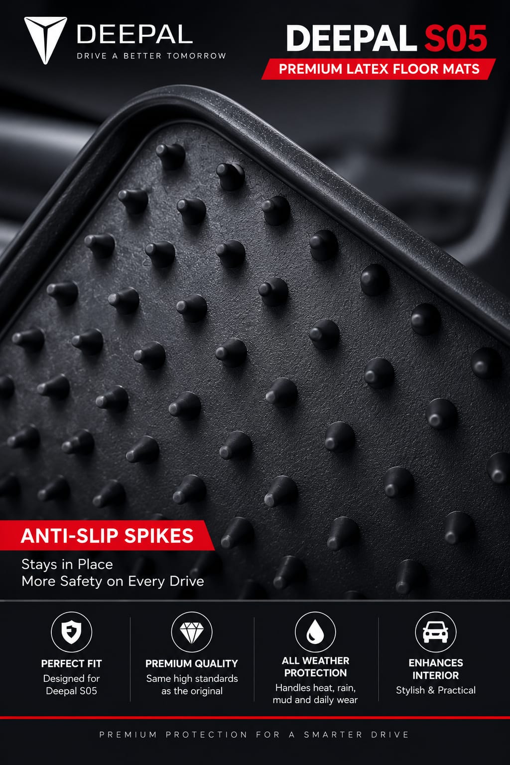 Deepal S05 Premium Latex Rubber PVC Car Floor Mats – Custom Fit Heavy Duty Waterproof | 3 Pcs Set