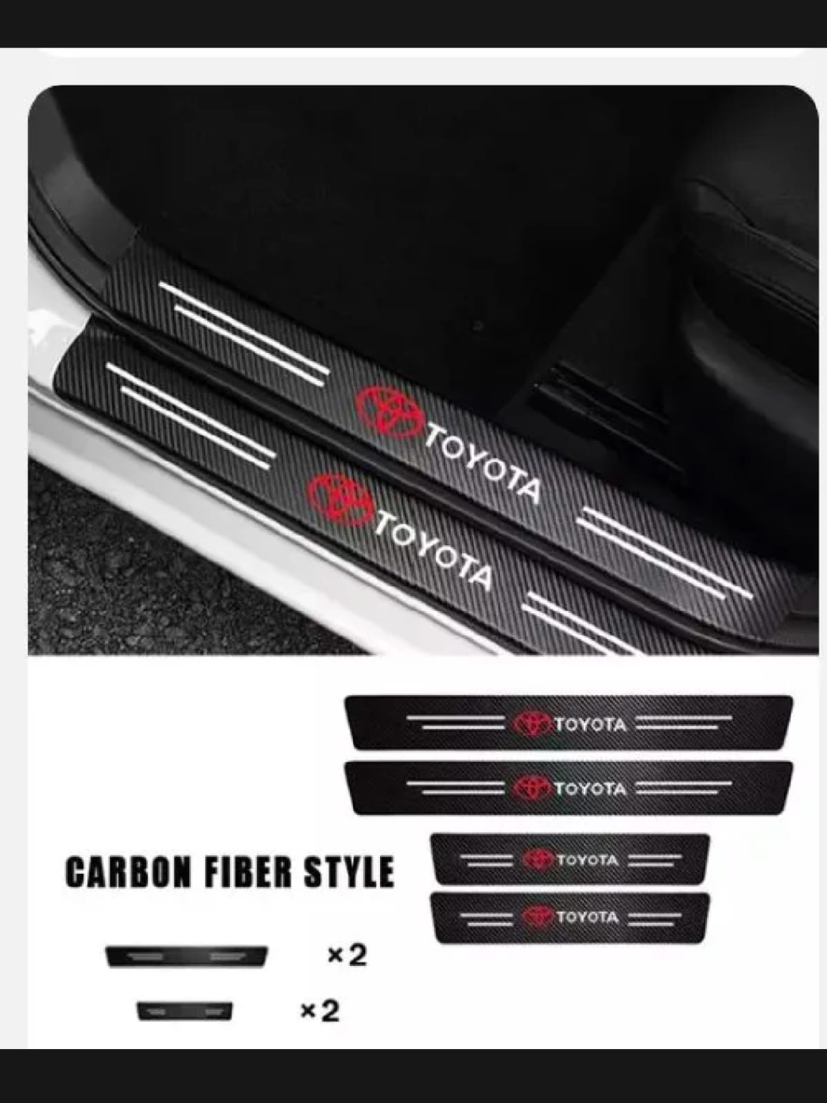 Toyota Carbon Fiber Leather Door Sill Protector Stickers – 4-Piece Set | 4 Doors