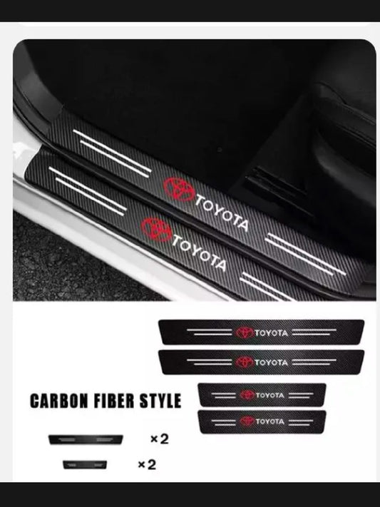 Toyota Carbon Fiber Leather Door Sill Protector Stickers – 4-Piece Set | 4 Doors