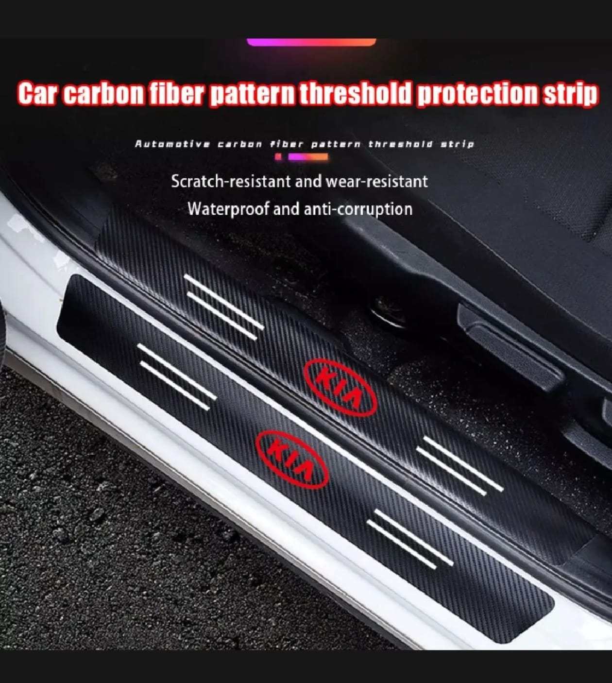 Kia Carbon Fiber Leather Door Sill Protector Stickers – 4-Piece Set | 4 Doors