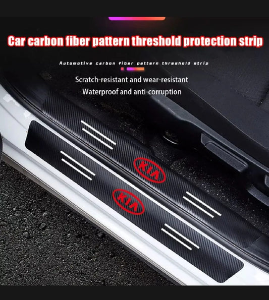 Kia Carbon Fiber Leather Door Sill Protector Stickers – 4-Piece Set | 4 Doors