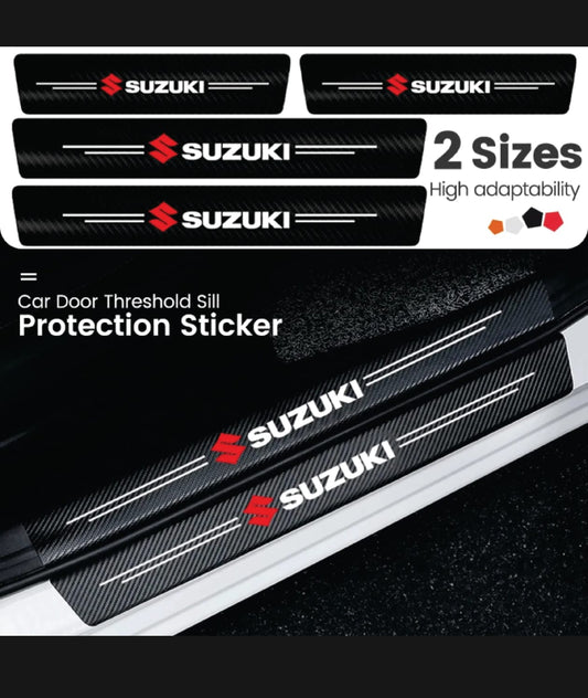 Suzuki Carbon Fiber Leather Door Sill Protector Stickers – 4-Piece Set | 4 Doors