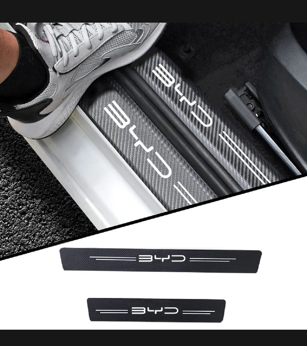 Byd Carbon Fiber Leather Door Sill Protector Stickers – 4-Piece Set | 4 Doors
