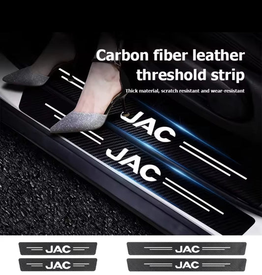 Jac Carbon Fiber Leather Door Sill Protector Stickers – 4-Piece Set | 4 Doors