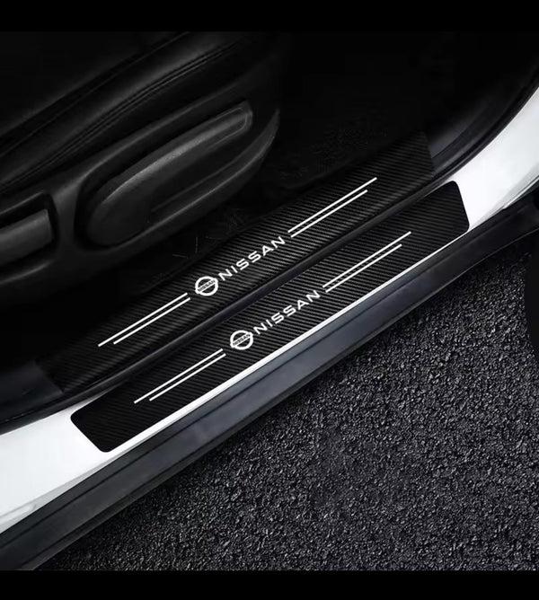 Nissan Carbon Fiber Leather Door Sill Protector Stickers – 4-Piece Set | 4 Doors