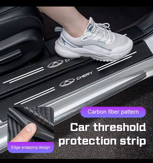 Proton Carbon Fiber Leather Door Sill Protector Stickers – 4-Piece Set | 4 Doors