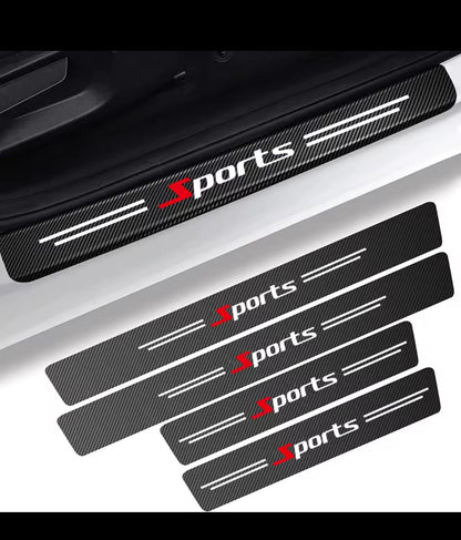 Sports Carbon Fiber Leather Door Sill Protector Stickers – 4-Piece Set | 4 Doors