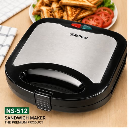 National NS-512 Premium 2-Slice Sandwich Maker with Stainless Steel Cover