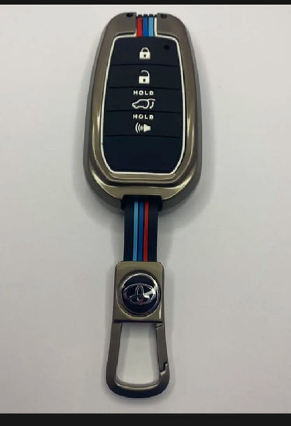 Toyota Fortuner Premium Zinc Alloy Smart Car Key Cover with Leather Keychain