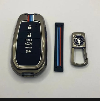 Toyota Fortuner Premium Zinc Alloy Smart Car Key Cover with Leather Keychain