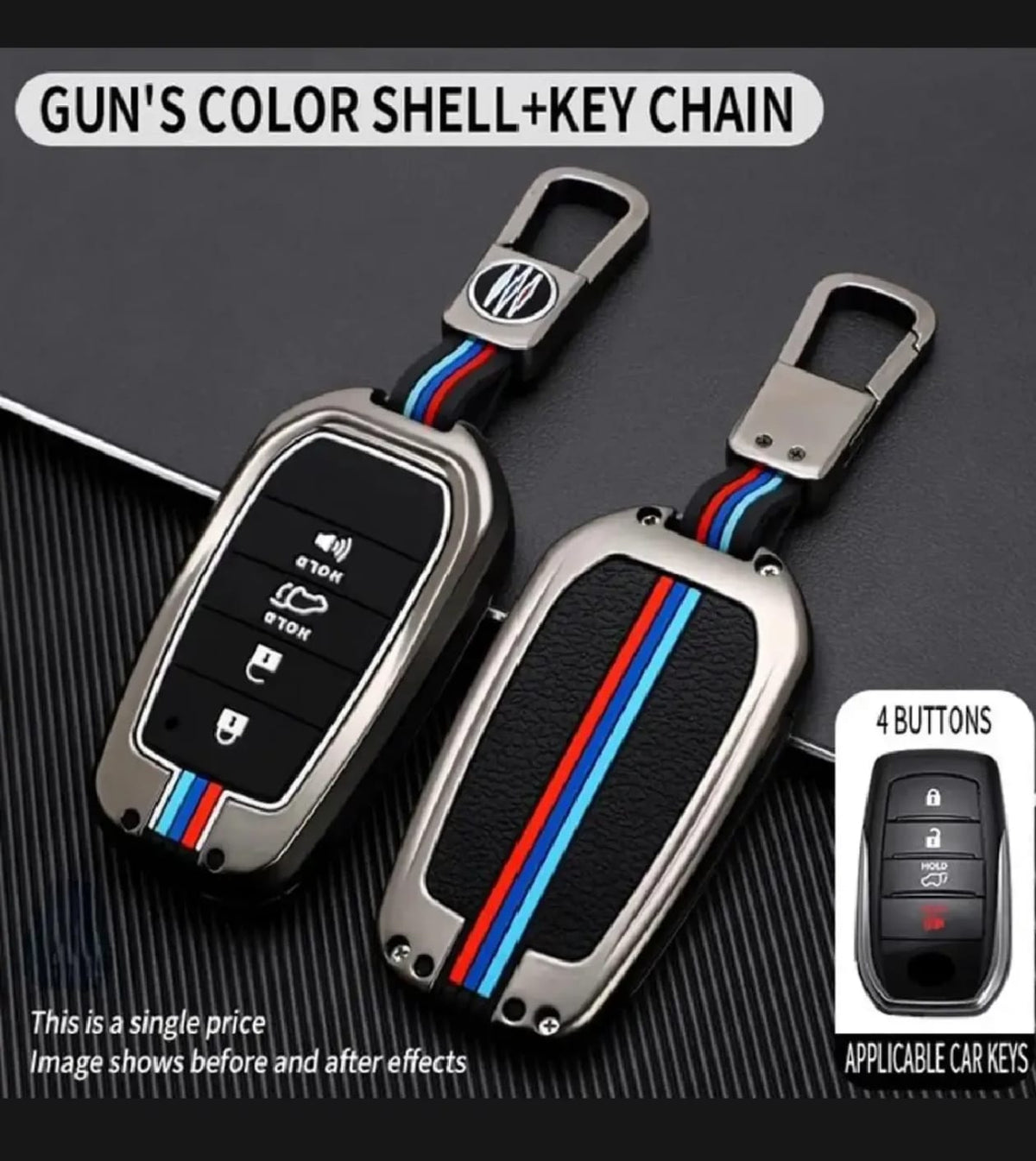 Toyota Fortuner Premium Zinc Alloy Smart Car Key Cover with Leather Keychain