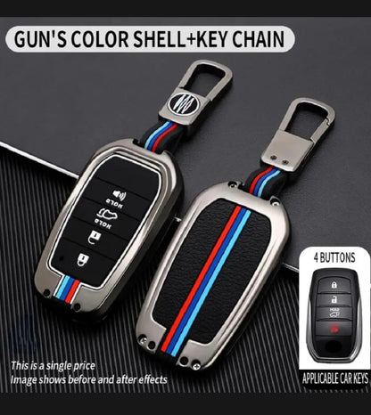 Toyota Fortuner Premium Zinc Alloy Smart Car Key Cover with Leather Keychain