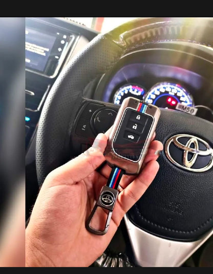 Toyota Yaris Premium Zinc Alloy Smart Car Key Cover with Leather Keychain