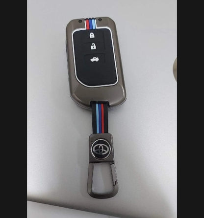 Toyota Yaris Premium Zinc Alloy Smart Car Key Cover with Leather Keychain