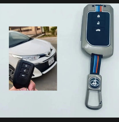 Toyota Yaris Premium Zinc Alloy Smart Car Key Cover with Leather Keychain