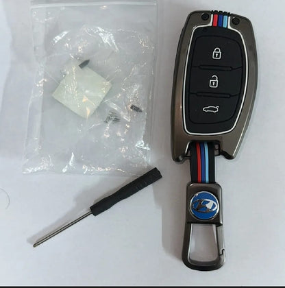 Hyundai Elantra Premium Zinc Alloy Smart Car Key Cover with Leather Keychain