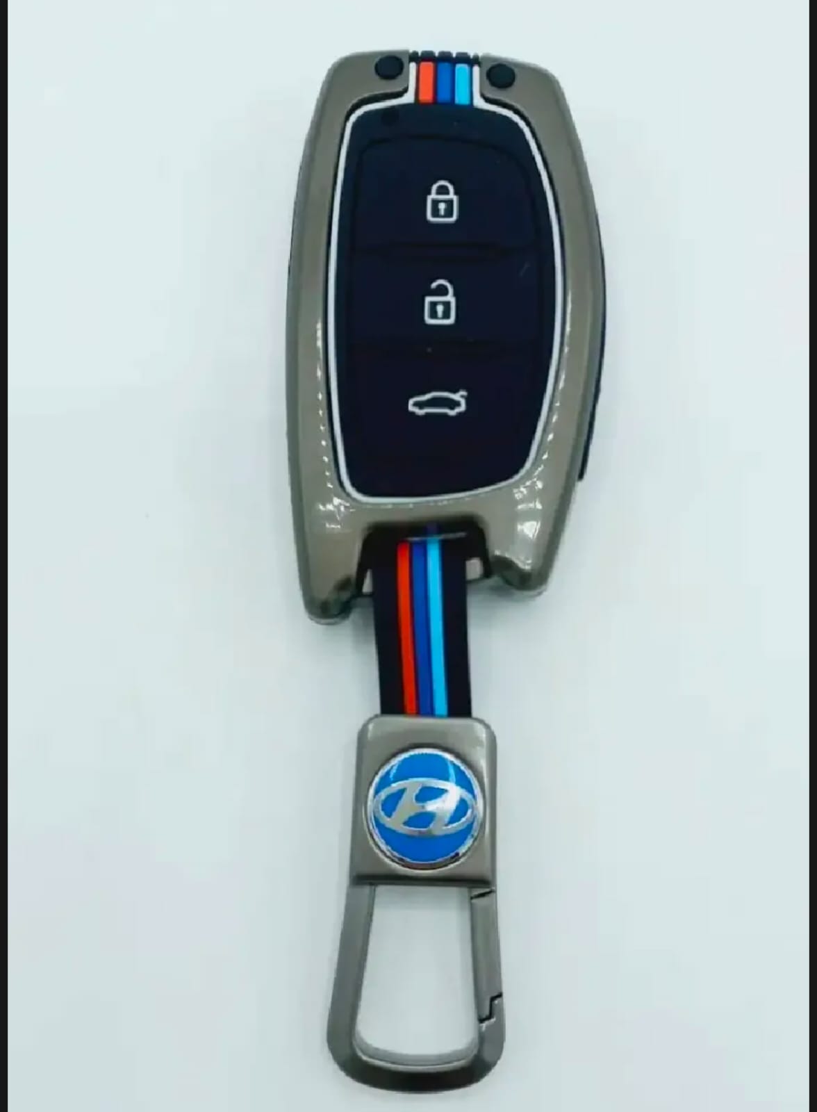 Hyundai Elantra Premium Zinc Alloy Smart Car Key Cover with Leather Keychain