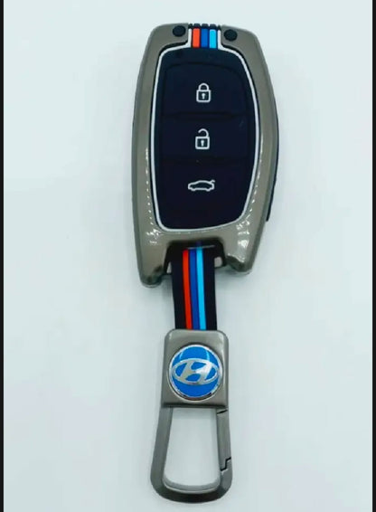 Hyundai Elantra Premium Zinc Alloy Smart Car Key Cover with Leather Keychain
