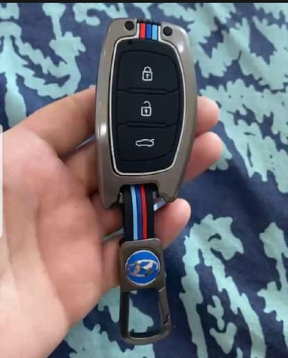 Hyundai Elantra Premium Zinc Alloy Smart Car Key Cover with Leather Keychain