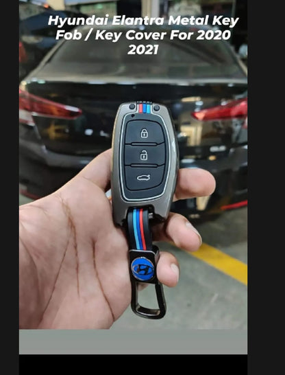 Hyundai Elantra Premium Zinc Alloy Smart Car Key Cover with Leather Keychain