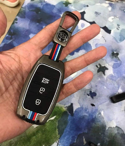 Kia Stonic Premium Zinc Alloy Smart Car Key Cover with Leather Keychain