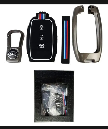 Kia Stonic Premium Zinc Alloy Smart Car Key Cover with Leather Keychain