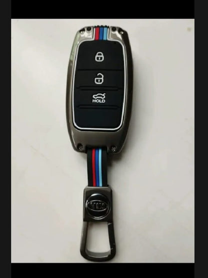 Kia Stonic Premium Zinc Alloy Smart Car Key Cover with Leather Keychain