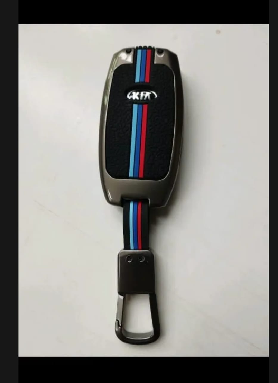 Kia Stonic Premium Zinc Alloy Smart Car Key Cover with Leather Keychain