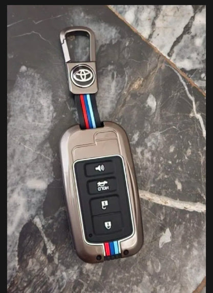 Toyota Corolla Grande Premium Zinc Alloy Smart Car Key Cover with Leather Keychain