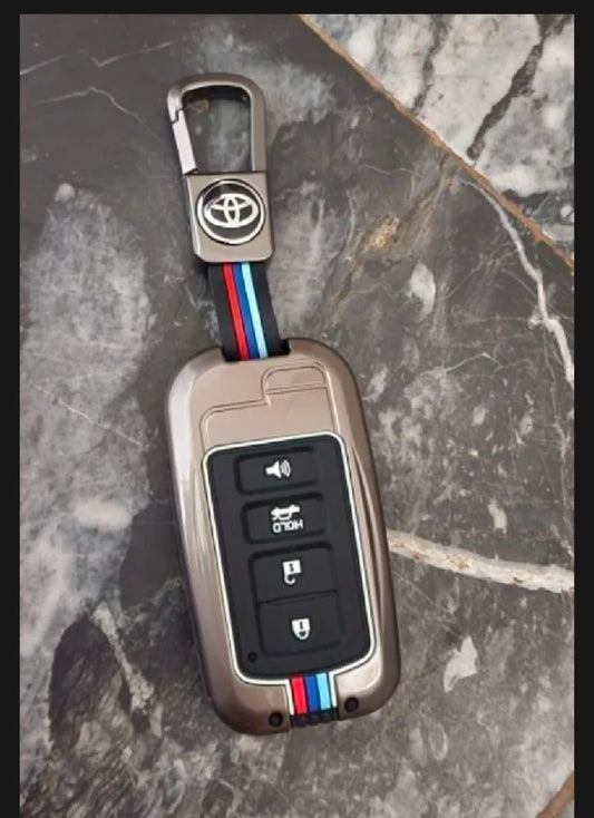 Toyota Corolla Grande Premium Zinc Alloy Smart Car Key Cover with Leather Keychain