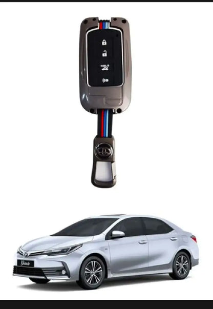 Toyota Corolla Grande Premium Zinc Alloy Smart Car Key Cover with Leather Keychain