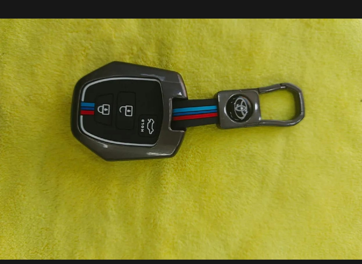 Toyota Yaris Premium Zinc Alloy Smart Car Key Cover with Leather Keychain