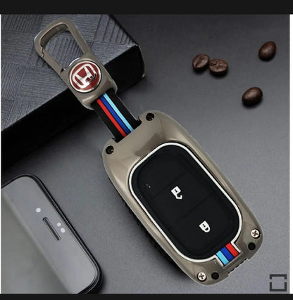 Honda HRV New Premium Zinc Alloy Smart Car Key Cover with Leather Keychain