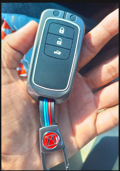 Honda Civic X 2016-2021 New Premium Zinc Alloy Smart Car Key Cover with Leather Keychain