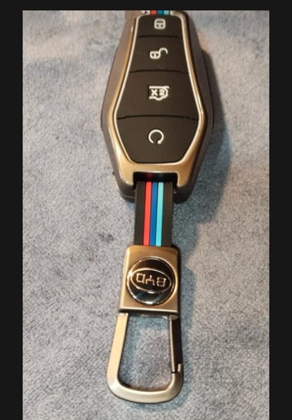 BYD Shark 6 Premium Zinc Alloy Smart Car Key Cover with Leather Keychain
