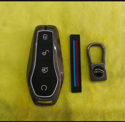 BYD Shark 6 Premium Zinc Alloy Smart Car Key Cover with Leather Keychain