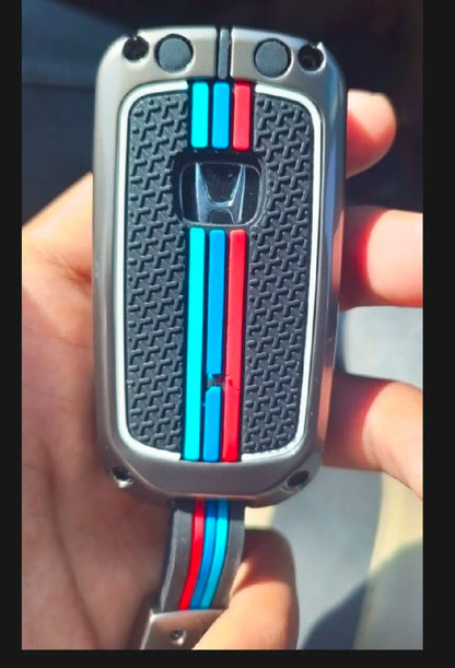 Honda Civic X 2016-2021 New Premium Zinc Alloy Smart Car Key Cover with Leather Keychain