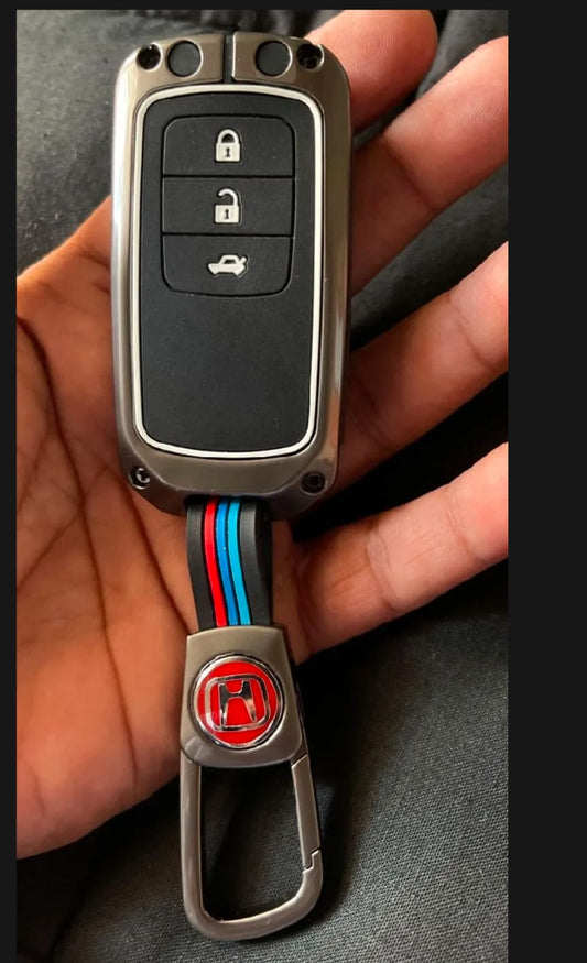 Honda Civic X 2016-2021 New Premium Zinc Alloy Smart Car Key Cover with Leather Keychain
