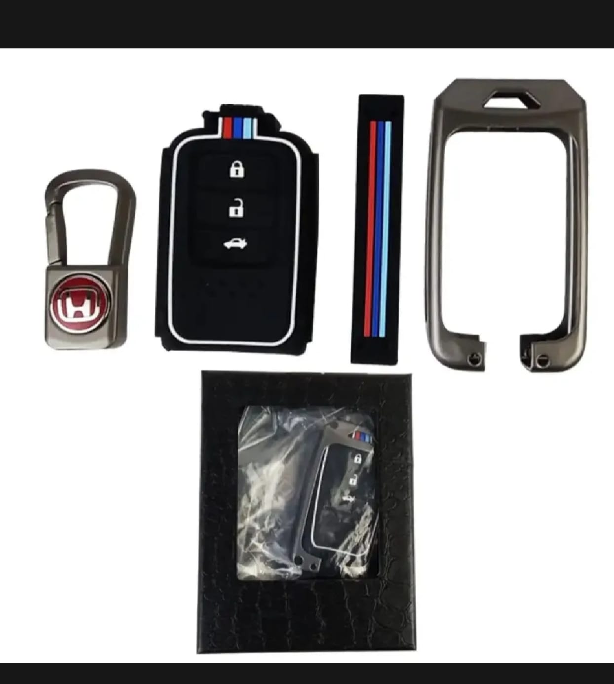 Honda Civic X 2016-2021 New Premium Zinc Alloy Smart Car Key Cover with Leather Keychain