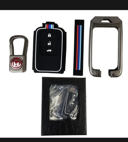 Honda Civic X 2016-2021 New Premium Zinc Alloy Smart Car Key Cover with Leather Keychain