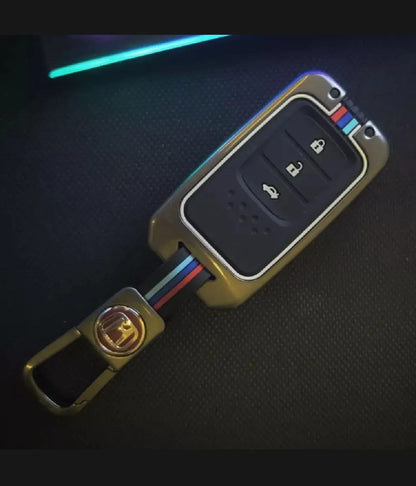 Honda Civic X 2016-2021 New Premium Zinc Alloy Smart Car Key Cover with Leather Keychain