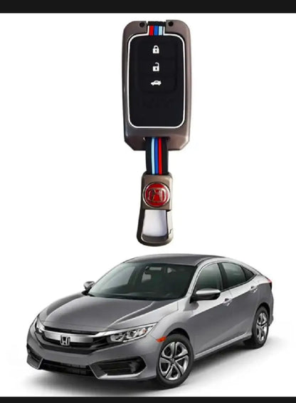 Honda Civic X 2016-2021 New Premium Zinc Alloy Smart Car Key Cover with Leather Keychain