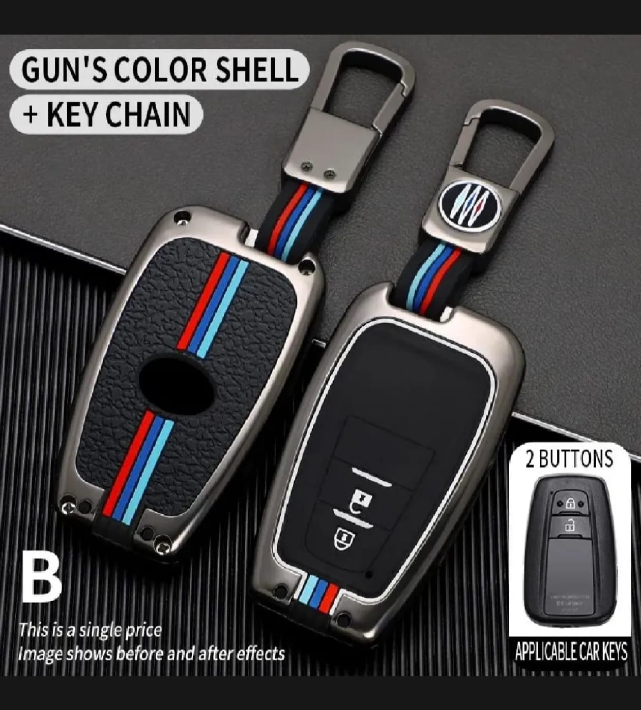 Toyota Prius 2015-2022 Premium Zinc Alloy Smart Car Key Cover with Leather Keychain