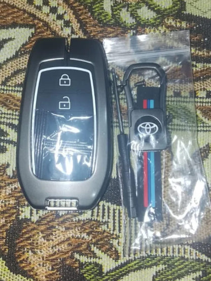 Toyota Yaris Japanese Premium Zinc Alloy Smart Car Key Cover with Leather Keychain